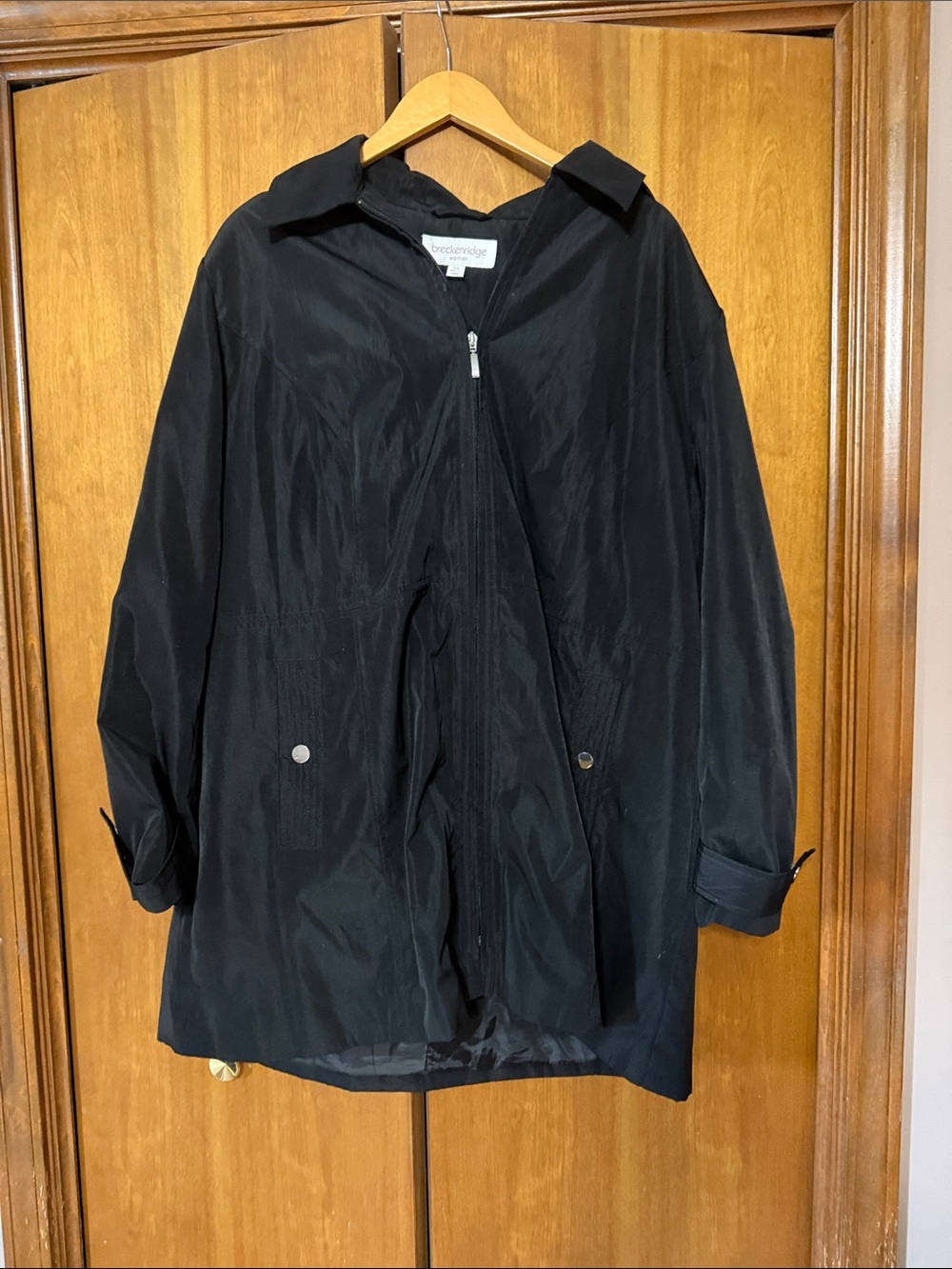 breckenridge Black Hooded Lightweight Coat with Zip Front